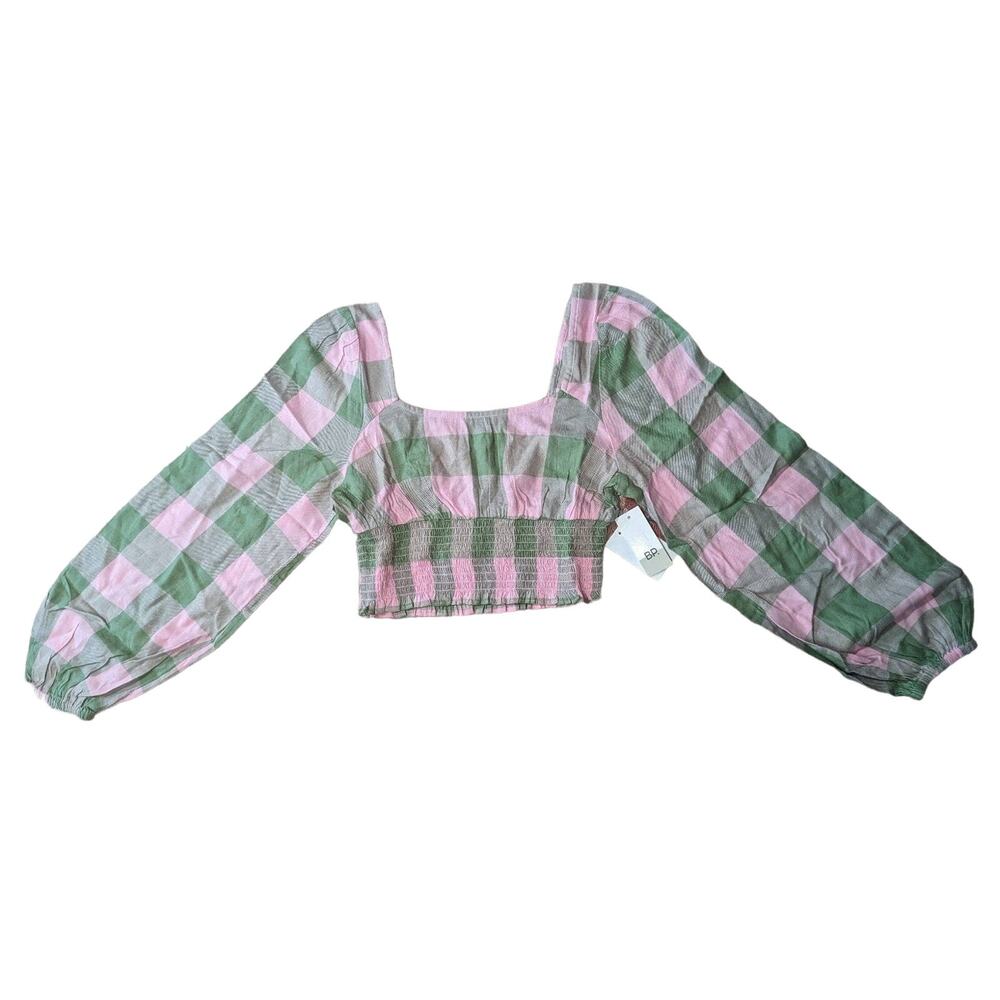 NWT BP Pink & Green Buffalo Check Long Sleeve Crop Top